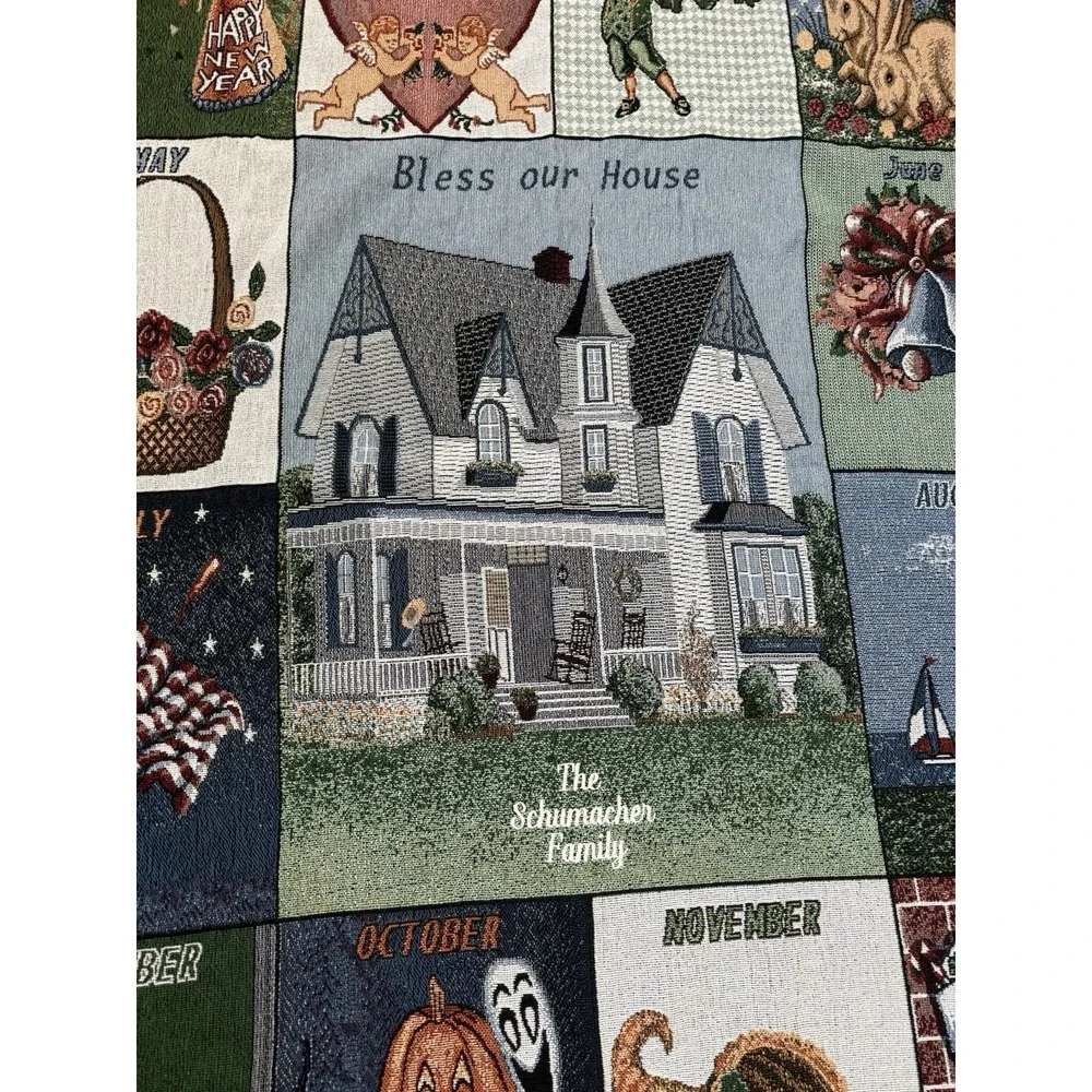 Vintage Americana Country Cottagecore Woven Throw Blanket Farmhouse Heirloom